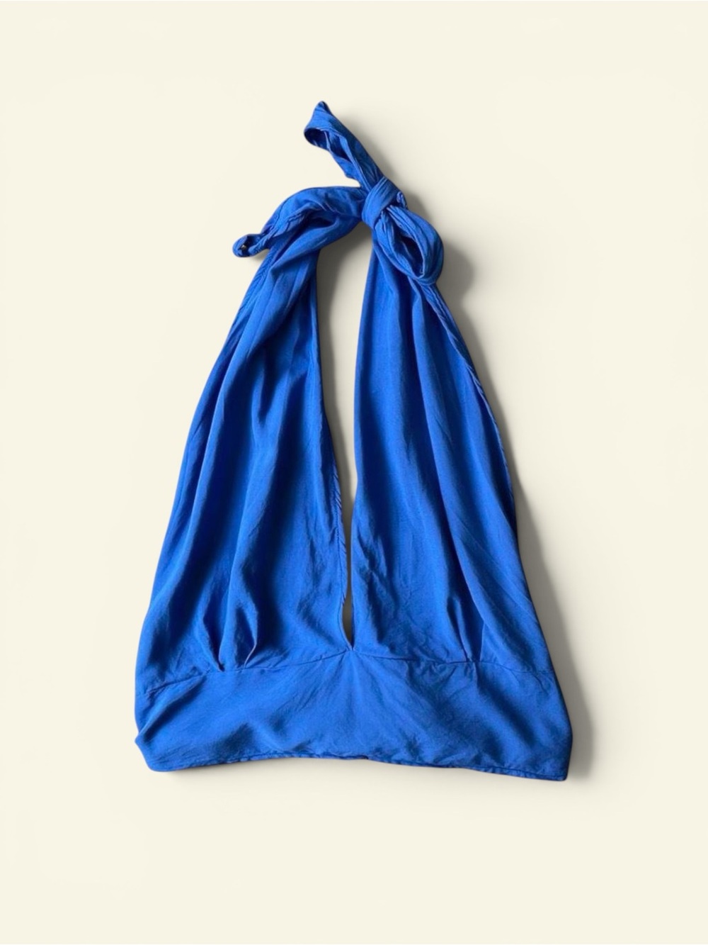 Unbranded Y2K Blue Halter Top Plunging V-Neck Tie Back Festival Boho Crop S/M